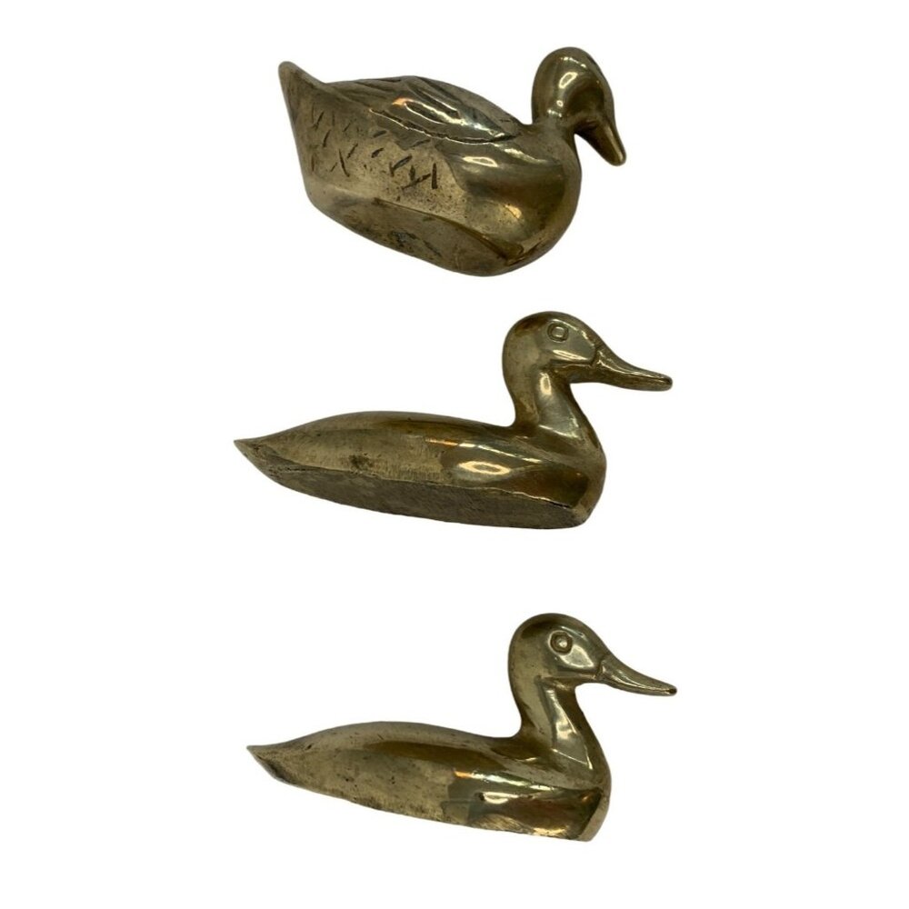 Vintage Small Set of 3 Duck Figurines Collectible Solid Paperweights Desk Decor